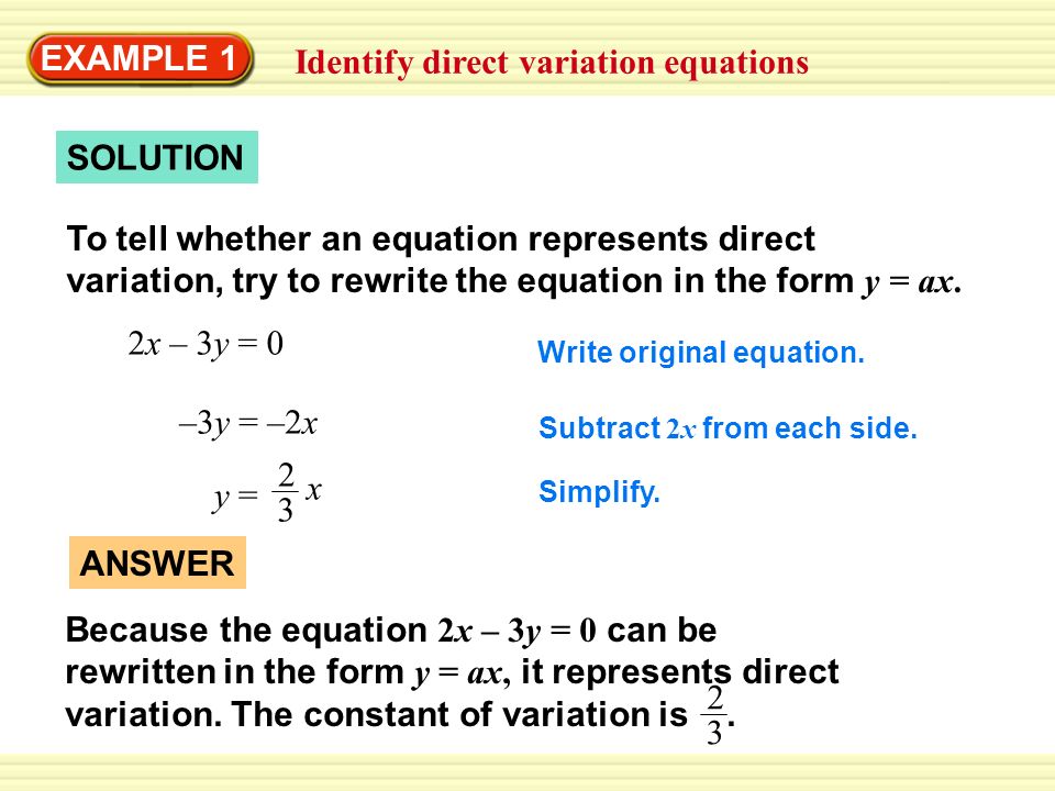 how to write a direct variation equation given x and y